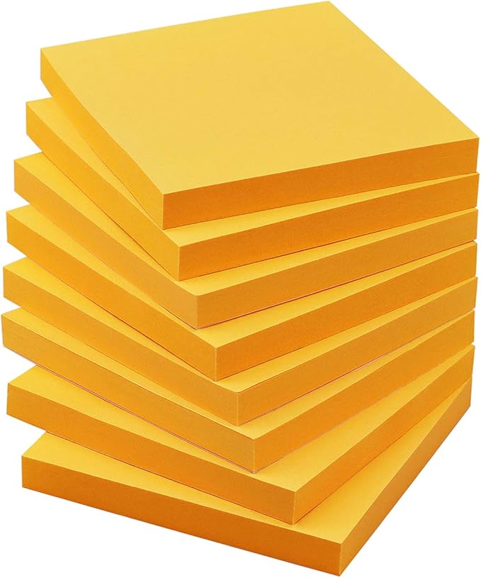 Sticky Notes 3x3 Self-Stick Notes Bright Colors Sticky Notes 8 Pads 80 Sheet/Pad (Orange)