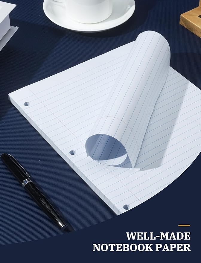 Loose Leaf Paper Lined Paper, 100 Sheets Notebook Paper, Binder Paper Wide Ruled, 8.5'' x 11'' Loose Leaf Notebook Paper, 3-Hole Punched Writing Paper, Filler Paper for 3-Ring Binder Note Paper, White