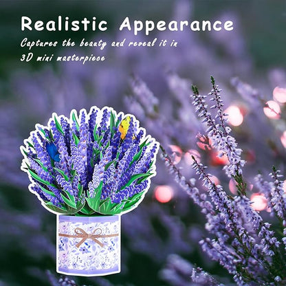 Lavender Bouquet Pop Up Card, 3D Flower Greeting Card with Envelope for Any Occasion, Birthday, Mother's Day, Anniversary, Valentines Day, Foldable Flower Cards for Wife or Friends