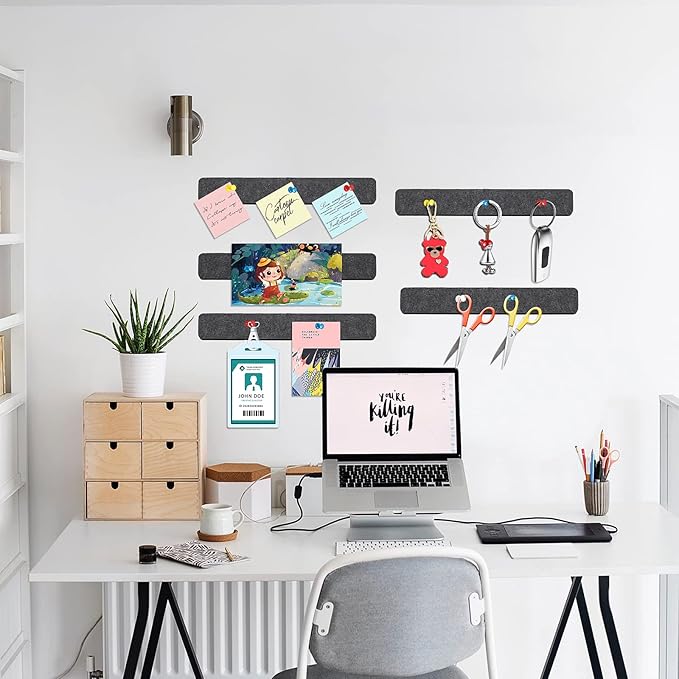 Felt Pin Board Bar Strips Bulletin Board for Bedrooms Offices Home Wall Decoration, Notice Board Self Adhesive Cork Board with 35 Push Pins for Paste Notes, Photos, Schedules