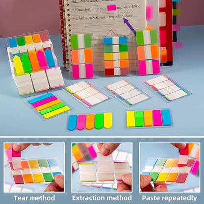 Golcellia Sticky Book Index Tabs, Page Tabs Markers, Sticky Notes Tabs 1080 Pieces(6 Styles, 25 Colors) Annotation Tabs, Book Annotation Supplies Study Pack