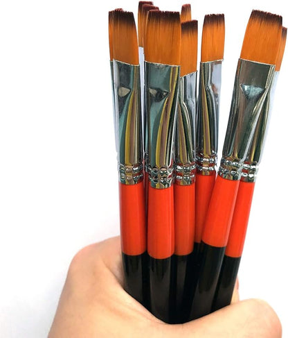 1/2 Inch Flat Bright Paint Brush, Pack of 12, Premium Quality Synthetic Sable Hair for Acrylic Watercolor Oil Gouache Painting by Students, Professionals and Artists