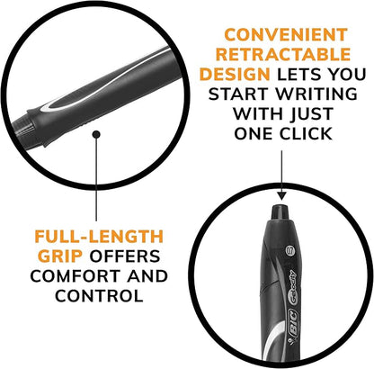 BIC Gel-Ocity Quick Dry Gel Pens, Medium Point Retractable (0.7mm), Black Ink Gel Pen, 3 Count