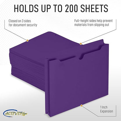 Purple File Jackets, 1 Inch Expansion, Letter Size, Reinforced Straight-Cut Tab, 6 Pack