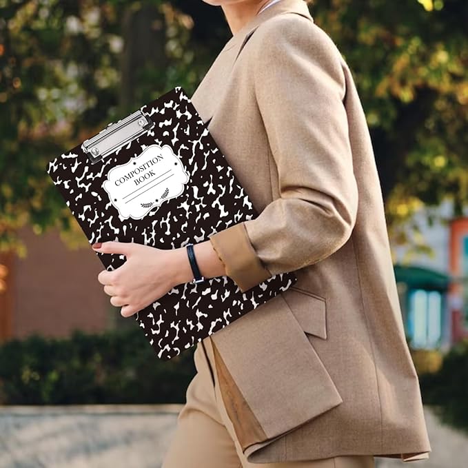 WAVEYU Fashion Cute Clipboard, Decorative Office School Hardboard Wood Nursing Clip Board for Standard A4 Letter Size for Students, Women, Men and Kids, 12.5"x 9", Black+White02