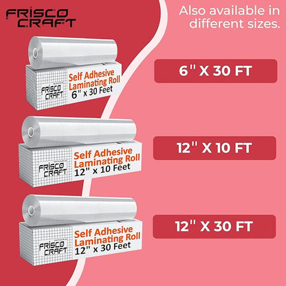 Frisco Craft Transparent Self Adhesive Laminating Roll - Self Laminating Sheets for Decals, Sticker, Photos & More - No Heat Sealing, Glossy, Clear Sheets (12" x 30 ft)