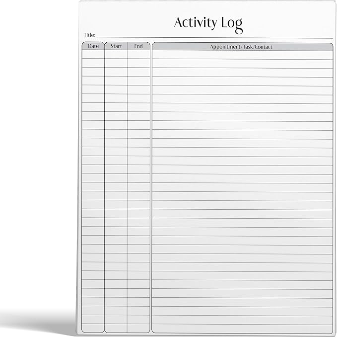 Better Office Products Activity Log Notepad, 8.5" x 11", Planning Note Pad, 50 Sheets, Daily Time Tracking Productivity Checklist Organizer, (1 Pack)
