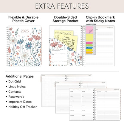 Essential PRO 2025 Daily, Weekly & Monthly Planner, 7"x9": 14 Months (Nov 2024 - Dec 2025) Monthly Tabs,Daily Tracking,Notes Pages,Storage Pocket,Bookmark w Sticky Notes (Colorful Botanicals)
