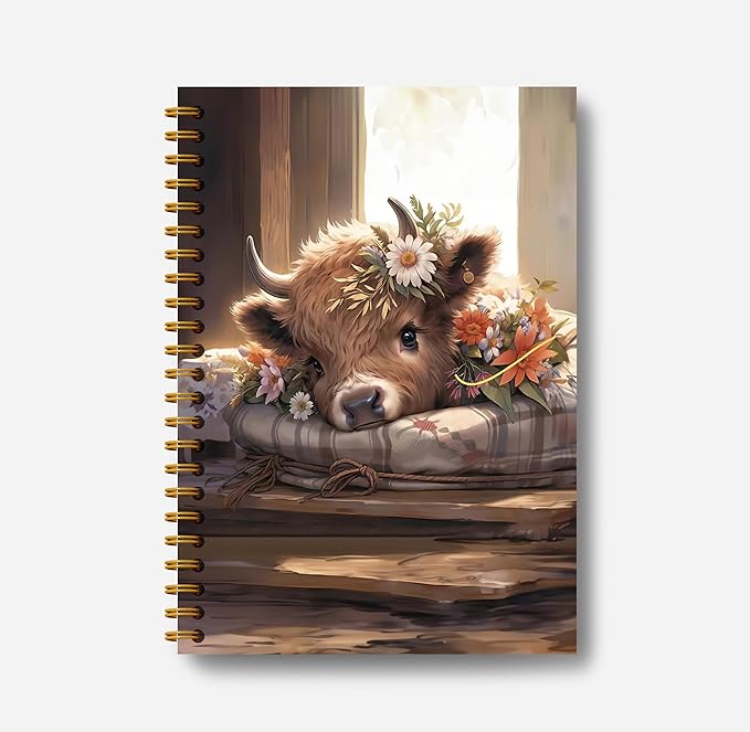 Highland Cow Notebook Journal - Spring Highland Cow Gifts, Daisy Floral Spiral Journal Notebook 5.5×8.3, Cow Gifts for Women, Cow Gifts for Cow Lovers, 164 Pages