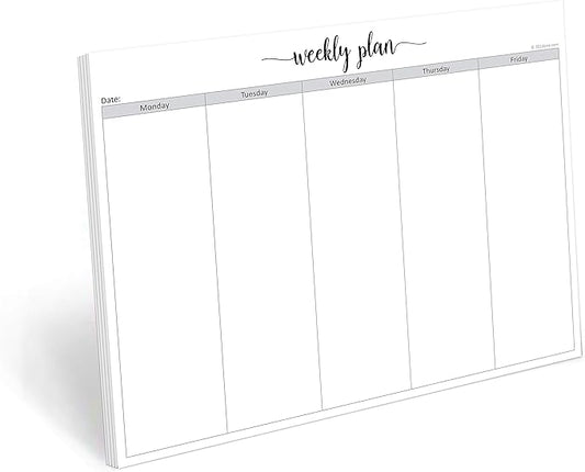 321Done Weekday Planning Notepad (8.5" x 11") Letter Size Large 50 Sheets for Work Week – Monday through Friday M-F Planner Weekly Days of Week Paper Memo Note Pad Organizing - Made in USA - Simple