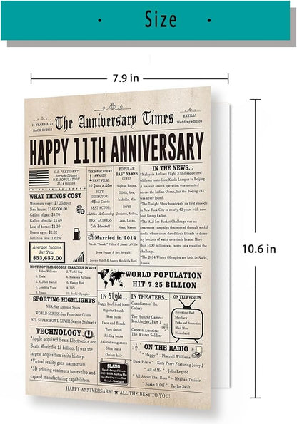 Jumbo 11th Anniversary Cards Gifts for Wife Husband Couple, Romantic 11 Year Wedding Anniversary Decorations for Women Men, Jumbo Steel Anniversary Card for Him Her