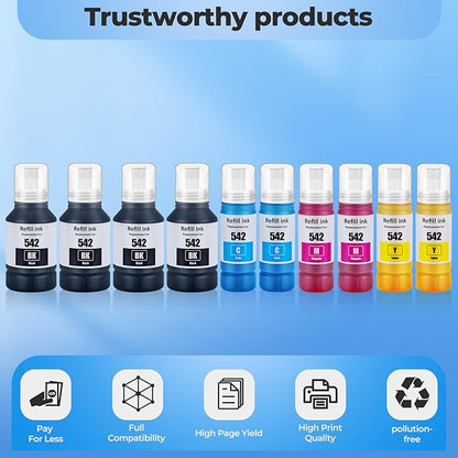 542 Ink Refill Bottles ET-5850 ET-5150 ET-5170 ET-5180 Replacement for 542 Ink Bottle for Ecotank Pro ET-16650 ET-5880 ET-5800 ET-16600 ET5180 ET5170 ET5150 ET5880 ET5800 16650 Printer, 10 Pack