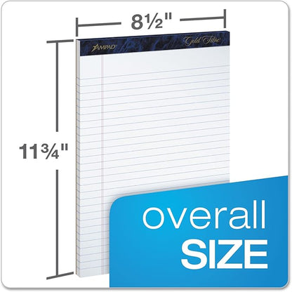 Ampad Gold Fibre Writing Pads, Legal/Wide Rule, Letter Size (8 1/2 in x 11 3/4 in), White, Four 50-Sheet Pads per Pack (20-031)
