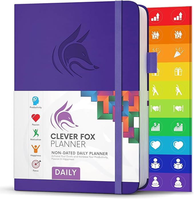 Clever Fox Daily Planner – Undated Planning Notebook with Hourly Schedule & to-Do List – Personal Day Task & Work Organizer, 6 Months (Purple)