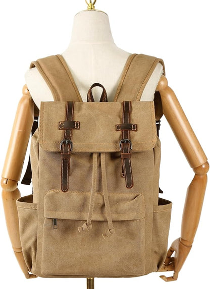 HuaChen Vintage Canvas Backpack, Mens Travel Rucksack for Laptop Hiking Bag (M83_Green)