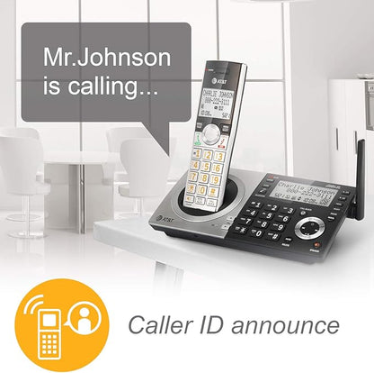 AT&T CL83507 DECT 6.0 5-Handset Cordless Phone for Home with Dual Keypad Base, Answering Machine, Call Blocking, Caller ID Announcer, Intercom and Long Range, Silver/Black