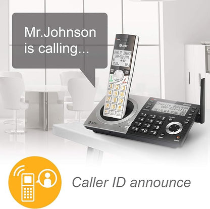 AT&T CL83107 DECT 6.0 Cordless Phone for Home with Dual Keypad Base, Answering Machine, Call Blocking, Caller ID Announcer, Intercom and Long Range, Silver/Black