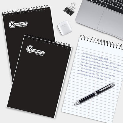 48 Pack Bulk Spiral Steno Pads, 6"x 9", Steno Notebook Gregg Rule, Black Covers, 80 Sheets (160 Pages), Top Spiral Notebook, Bulk Steno Notebooks for Notes in School, College, Office Notepad