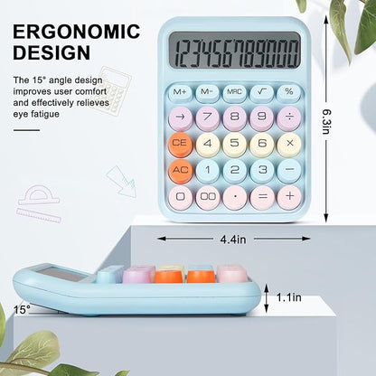 Mechanical Switch Calculator with Big Buttons, Calculators Desktop, 12 Digits, Large LCD Display, Desk Calculator, Cute Pink Calculator for Teachers Students Basic Office (Blue)
