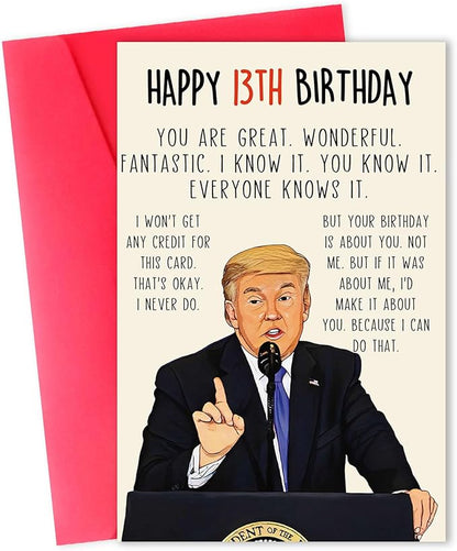 Funny 13th Birthday Card for Him Her, Humorous 13th Birthday Gift for Son Daughter, Happy 13 Year Old Birthday Decorations for Boys Girls Grandson Granddaughter