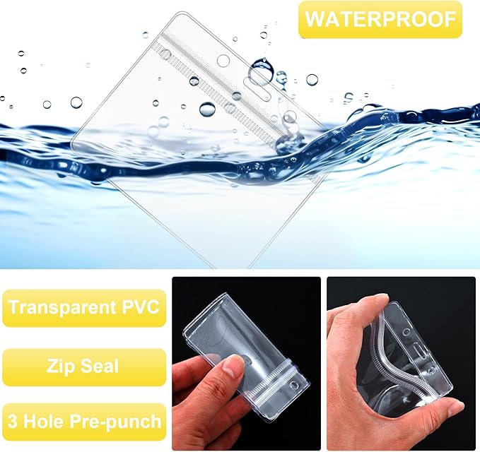 100 Pcs Lanyards for ID Badges and 100 Pcs Clear Name Tag Holders Reusable Lanyard with Clip Plastic ID Card Badge Holder Name Badges for Adults Kids Business School Office Supplies (Yellow)