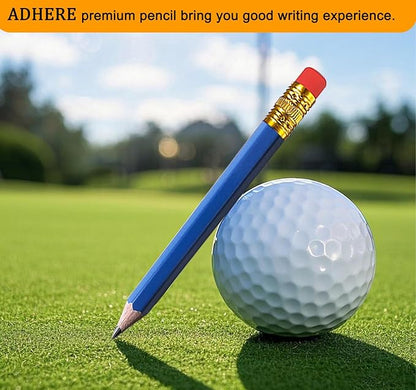 Adhere 25pcs Golf Pencils with Eraser Pre sharpened Hexagon half Wooden Pencils Graphite 2B for Golf Event Scoring,Classroom,Wedding,Company Meetings,Pew, Pocket (Blue)