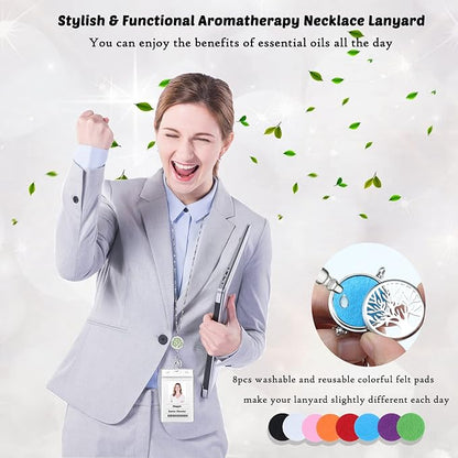 Lanyards for ID Badges and Keys, ID Badge Holder with Lanyard Stainless Steel Keychain Diffuser Necklace Lanyard Badge Lanyards for Women Teacher Nurse Student Office Work Jewelry Family Tree