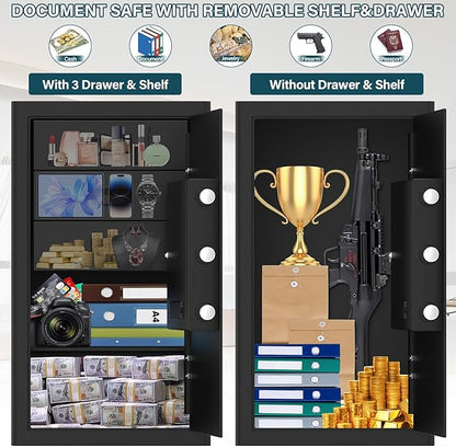 5.0 Cuft Fireproof Document Safe Box : Home Safe Fireproof Waterproof With Removable Drawer & Shelf Programmable Keypad Smart Alert Security Digital Office Safe Box For Money Jewelry