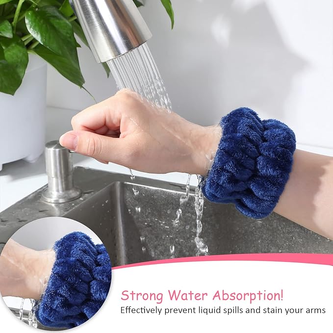 Chuangdi 4 Pairs Wrist Bands for Washing Face Wrist Spa Microfiber Wash Towel Band Scrunchies Absorbent Wristbands Sweatband for Women Prevent Liquid from Spilling