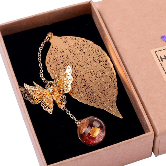 Toirxarn Gold Leaf Bookmark with Butterfly Charm - Elegant Bookmarks for Women, Book Lovers Gifts, Book Marker for Reading, Teacher Appreciation Gifts, Unique Birthday Gifts, Religious Gifts