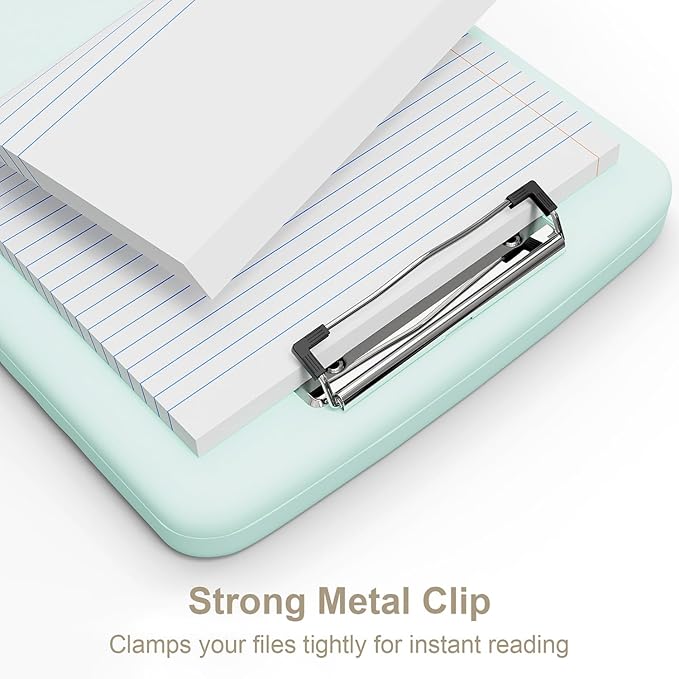 Piasoenc Clipboard with Storage, 8.5 x 11 Organization Box with Pen Holder and A4 Legal Paper Folder, Heavy Duty Plastic, Folio & Side-Opening, Low Profile Clip, for Nurses, Teachers, Blue