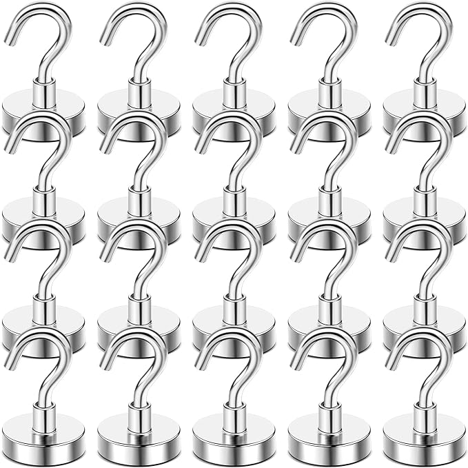DIYMAG Magnetic Hooks, 50 LB Heavy Duty Magnet with Hooks,20 Packs Strong Rare Earth Neodymium Magnet Hooks for Hanging, Magnetic Hanger for Curtain, Home, Kitchen, Workplace