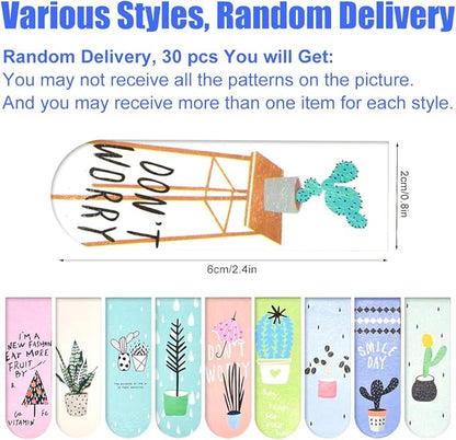 30 Pieces Cute Magnetic Bookmarks for Women/Men, Dual Sided Rainbow Film Laminated Book Markers for Girls, Funny Magnetic Bookmarks for Kids, Book Marks Bulk Page Clip Reading Giveaways (Cactus Plant)