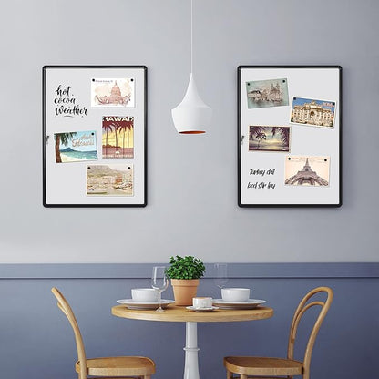 SWANCROWN Enclosed Notice Board Magnetic Bulletin Boards for Office with Locking Door,Black Frame, 26x20inch(4XA4