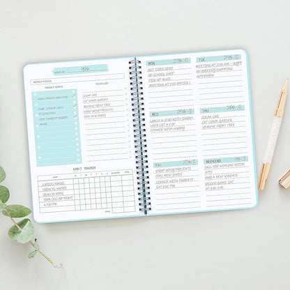 Weekly Planner with Habit Tracker Undated 52 Weeks To Do List Notebook Teacher Academic Weekly Planner Notebook for Weekly Goals Work Planner, 5.8" x 8" - Blue