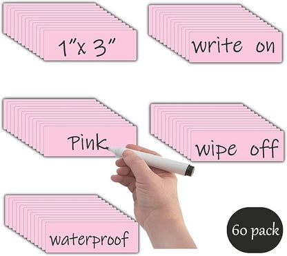 Magnetic Dry Erase Magnets Labels(1x3",Pack of 60),Organizing Schedules in Office/Classroom.Reusable Name Tags on Fridge/White Board,Pastel Colors(Light Pink)