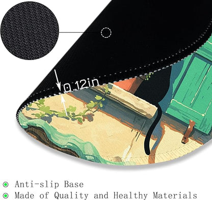 Gctriki Anime Black Cat Mouse Pad, Cute Round Computer Mouse Pads for Desk Laptop Gaming, Stitched Edge Non-Slip Rubber Base, Cute Cat Home Office Desk Accessories Decor for Women