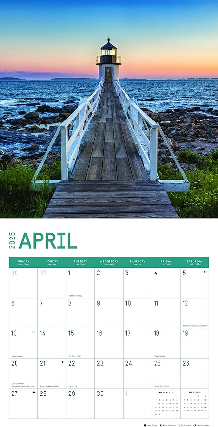 2025 Lighthouses Monthly Wall Calendar by Bright Day, Includes Over 300 Stickers, 12 x 12 Inch