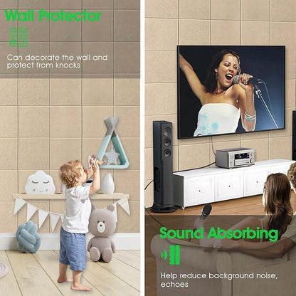 Large Cork Board for Office Wall Decor,48"x36"-12 Pack Felt Wall Tiles with 35 Push Pins, Thicker 0.47in, Felt Bulletin Board Pin Board Cork Boards for Walls - Tan