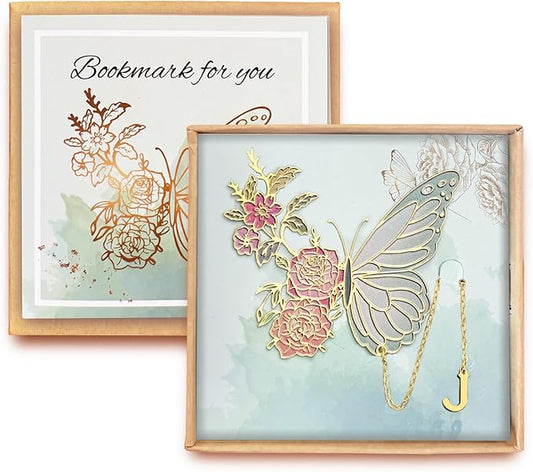 Metal Butterfly Bookmark for Women Cute Book Lovers Gift Butterfly Bookmarks Inital Book Mark Gifts for Reading Women Friend Teacher Appreciation Gifts Mom Birthday Valentines Day Christmas Gift, J