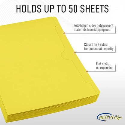 Yellow File Jackets, Flat-No Expansion, Letter Size, Reinforced Straight-Cut Tab, 10 Pack