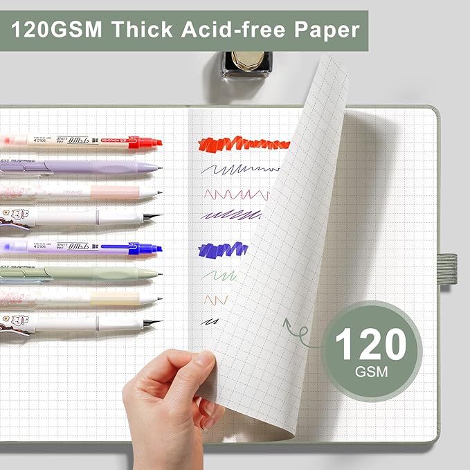 EMSHOI Graph Paper Notebook - 256 Pages A5 Graph Notebook/Journal, Hard Cover, 120gsm Thick Paper, Smooth PU Leather, Inner Pocket, 5.75" x 8.38"-LightBlue