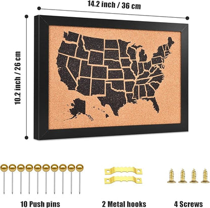 Cork Board Map of The United State, 14" X 11" Bulletin Boards for Walls with 10 Pins, Travel Tracker Map for Office, School and Home (US-MAP-2636)