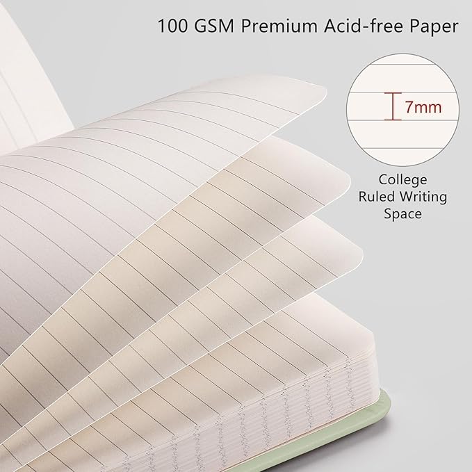 RETTACY Journaling Notebooks, A5 Lined Journal Notebook with 192 Numbered Pages, 5.7'' × 8.3'' Medium Size, for Writing, Work, Office, Leather Hardcover, 100 GSM Thick Paper (Light Green)