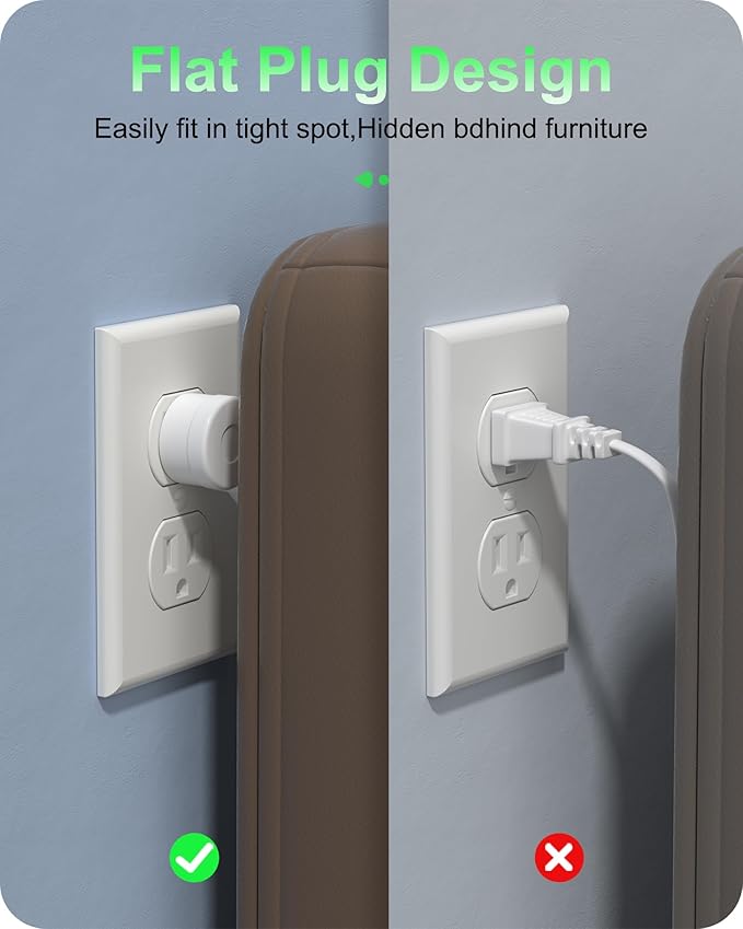 Flat Plug Power Strip, 20W USB C Power Strip with 2500W AC Outlects, 3 USB-C Ports, 2 USB-A Ports, 5FT Flat Extension Cord Outlet Extende Desk Charging Station for Home/Office/Travel Essentials