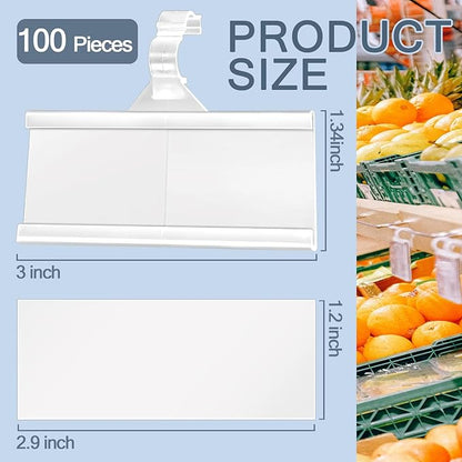 100 Pieces Plastic Wire Shelf Label Holders, Reusable Price Label Holder with locks, Label Display Holder for Retail Supermarket Department Store(3'' x 1.4'')
