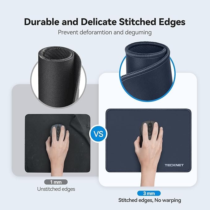 TECKNET Mouse Pad with Anti-fray Stitchin, Waterproof Surface & Non-Slip Rubber Base with Stitched Edges Gaming Mouse Mat for Laptop，Compatible with Laser and Optical Mice