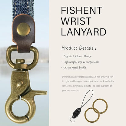 Fishent Denim Wristlet Keychain for Women Men, Cute Key Chain, Wrist Lanyards for Car Keys ID Badge Wallet Card Holder