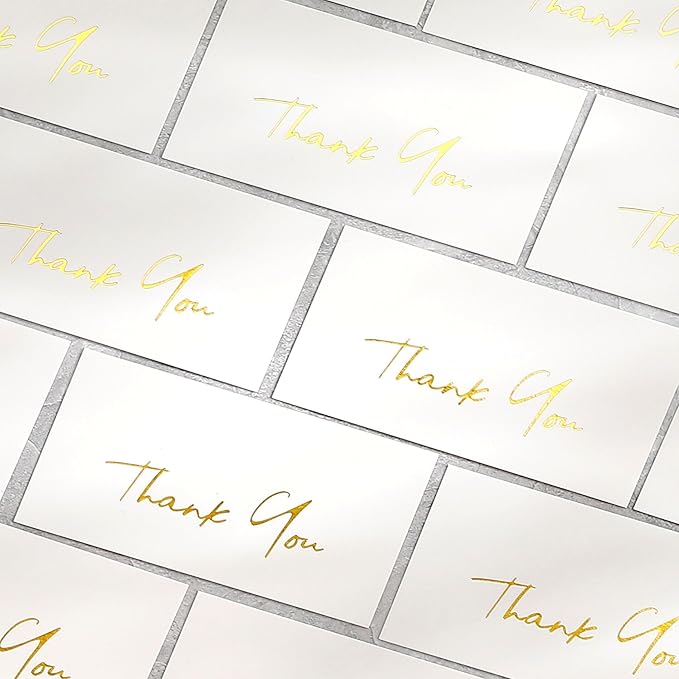 Winoo Design Gold Mini Thank You Cards Small Business - 100 PK - Flat Card No Fold, 2 x 3.5 Inches Thank You for Your Order Cards Thank You for Your Support Cards for Wedding Off White Color