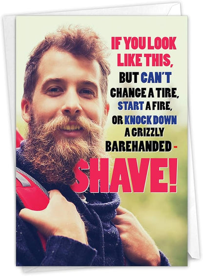 NobleWorks - Hilarious Birthday Greeting Card with 5 x 7 Inch Envelope (1 Card) Bday Bearded Man C2570BDG